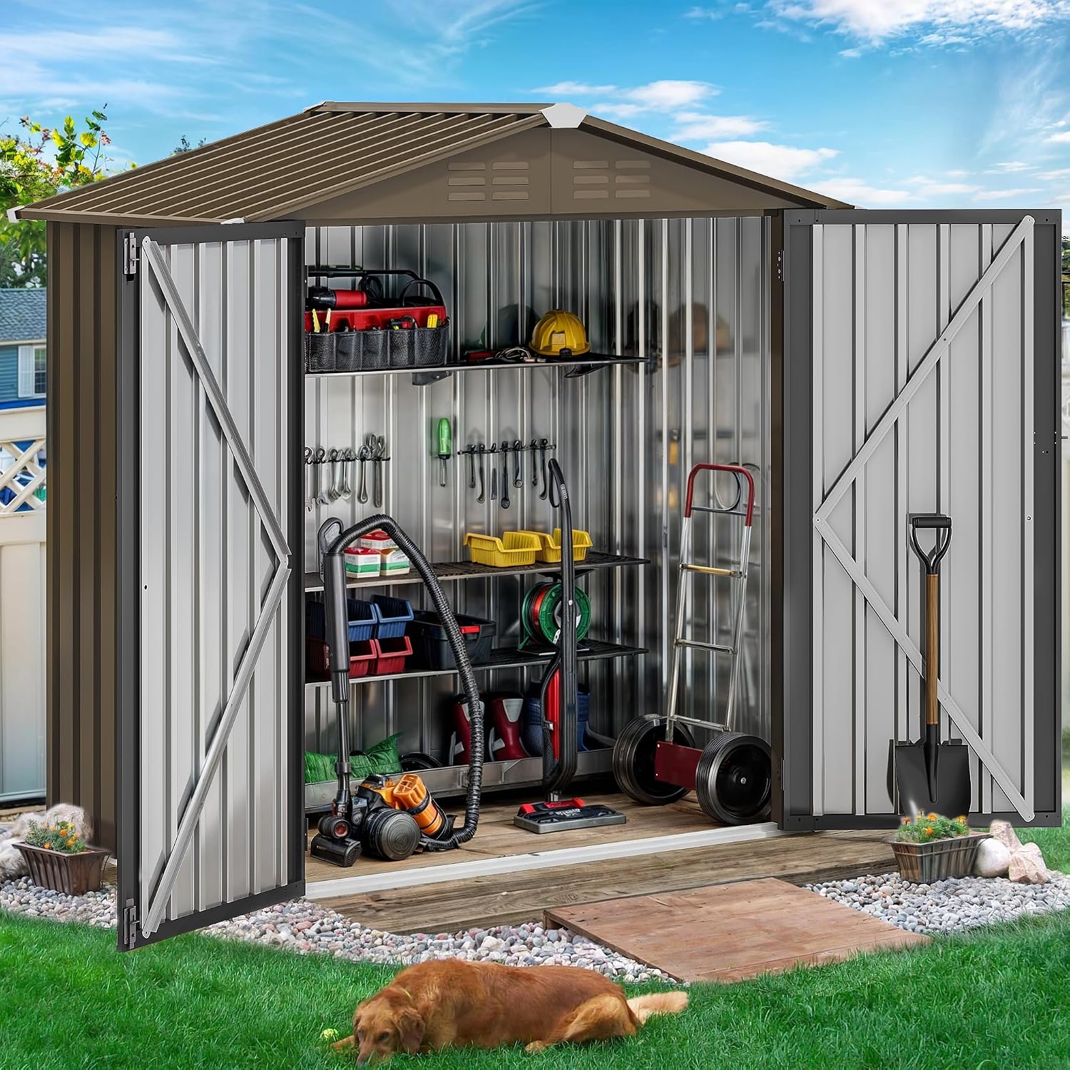 6x4ft Metal Outdoor Storage Sh - Gardening Tools Heavy Duty recension och pris